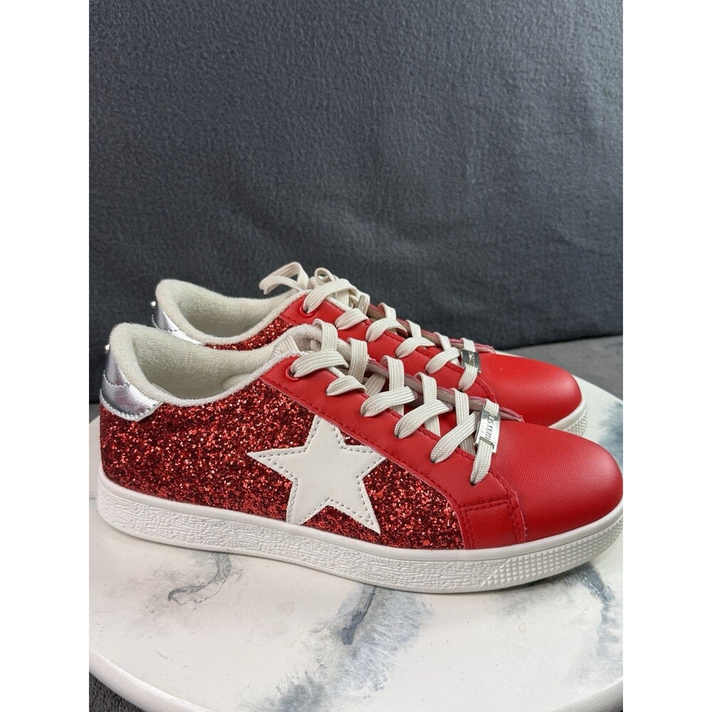 Lucky Step Red Glitter Sneakers Lace Up Fashion Low Top Shoes Women Size 9 EUC